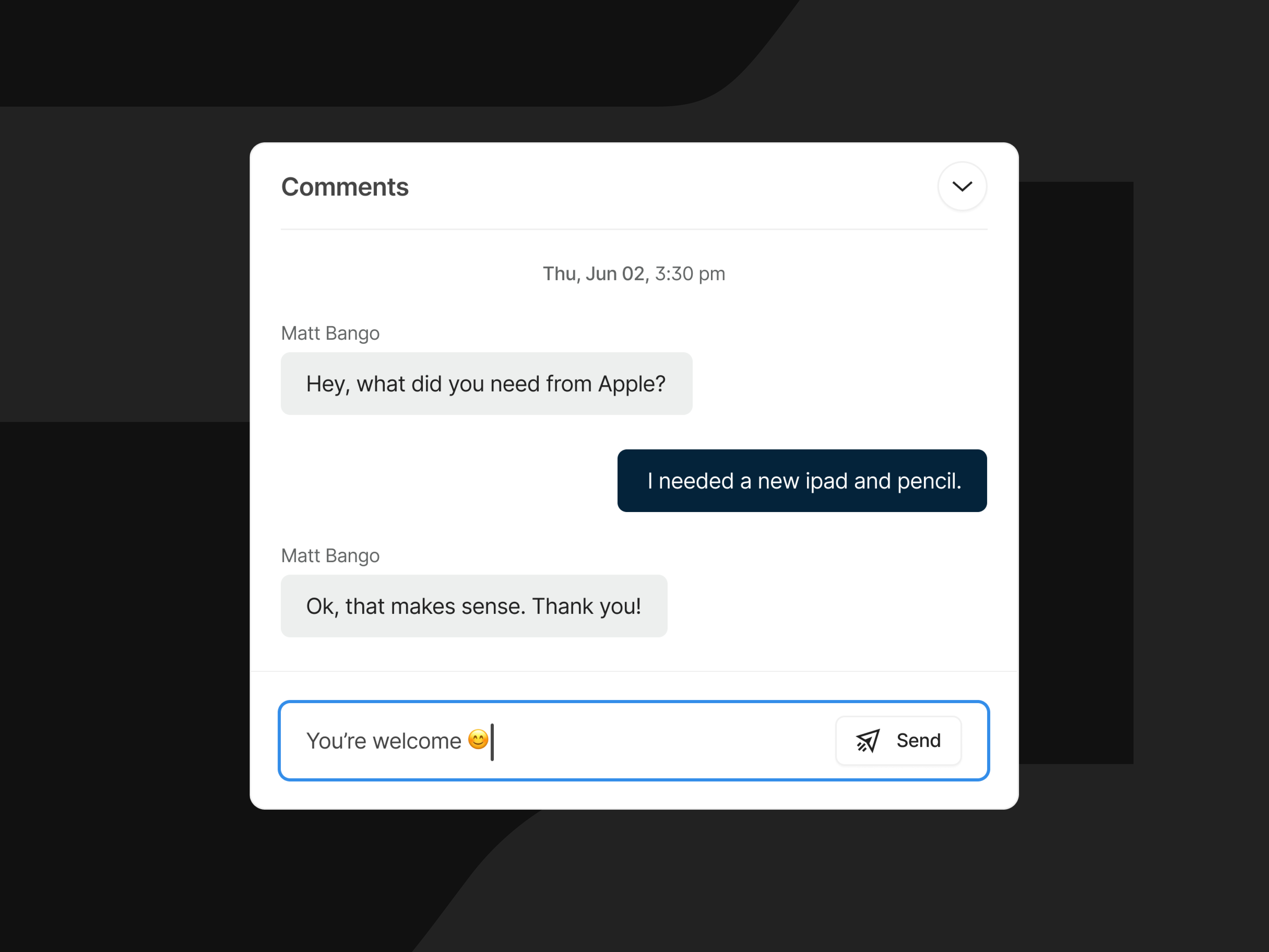 Brex Commenting Preview chat dashboard design ui ux