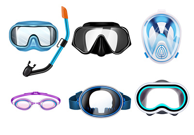 Diving masks set diving equipment illustration mask realistic vector