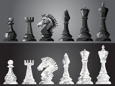 Polygonal Chess Set chess chess design chess logo chess piece geometric bishop geometric king geometric knight geometric pawn geometric queen geometric rook illustration logo design polygonal chess polygonal chess pieces