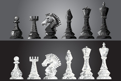 Polygonal Chess Set chess chess design chess logo chess piece geometric bishop geometric king geometric knight geometric pawn geometric queen geometric rook illustration logo design polygonal chess polygonal chess pieces
