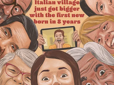 Newborn artwork baby brush drawing editorial editorial illustration family goodnews illustration italy joy photoshop portrait poster reaction