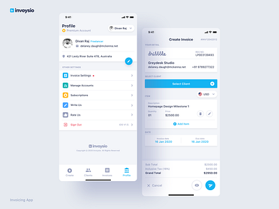 Invoysio - Invoicing App client company edit invoice premium preview profile settings