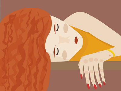 Tired girl illustration orange red tired vector