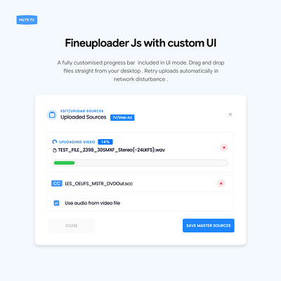 FineuploaderJs uploader with percentage and progress bar audio mstr uploader videogame