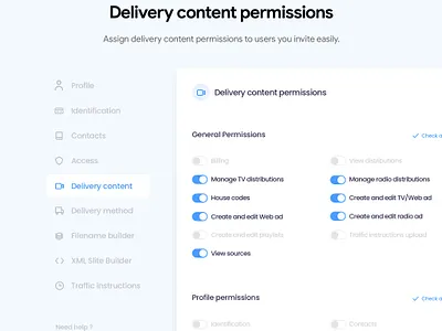Content Permissions checkbox permissions switch web design