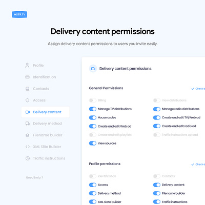 Content Permissions checkbox permissions switch web design