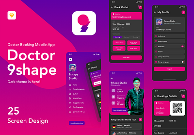 Dark Doctor 9shape Booking Apps IOS Ui Kit mnml newz sketch sketch app ui kit ui8