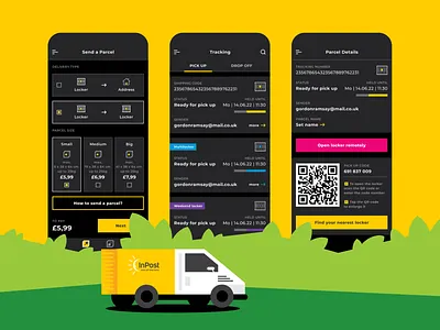 InPost - supporting the leader in modern logistics! alert andorid animation branding delivery design illustration iteo location logo map motion package product design typography ui ux vector