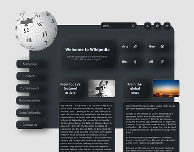 Wikipedia (Redesign) - UI/UX Website dark designer modern soft ui ui ui design user interface ux web website