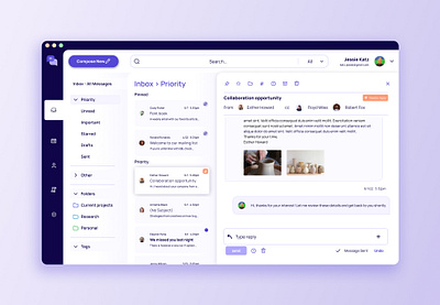 Desktop Email Client case study design desktop email mail client purple ui