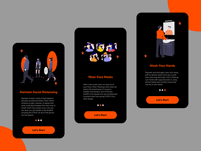 COVID-19 Care App (Dark Theme) app design color covid 19 covid 19 covid19 onboard typography ui uiux user experience user interface
