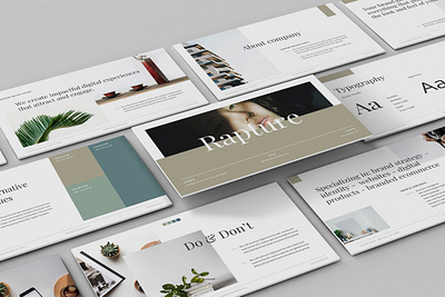 Rapture - Brandbook Powerpoint Template advertising annual brochure business presentation clean corporate fashion identitiy lookbook marketing minimal pastel powerpoint template report slides