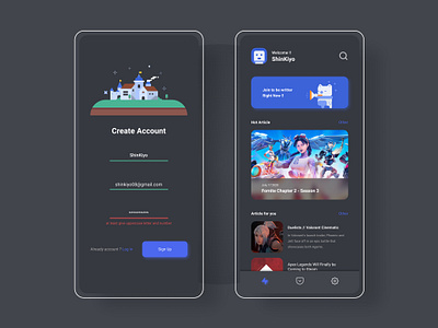 Article Game Sign Up #CreateWithAdobeXD app app design article article design article game article illustration dark dark theme dark ui design game game design illustration mobile mobile design sign up ui ui design uiux