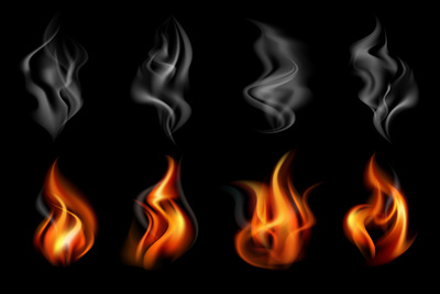 Fire smoke icon set fire flame illustration realistic smoke vector