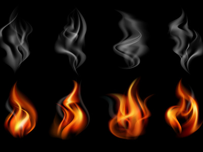Fire smoke icon set fire flame illustration realistic smoke vector