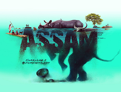 Assam & Bihar Floods 2020 animals art assamfloods assamfloods2020 assamneedshelp bihar digital painting digitalart drawing flood help illustration india life painting saveanimals savepeople sivadigitalart wildlife