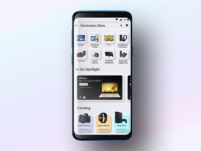 Ecommerce Electronics Landing page: Neumorphic adobexd amazon app design ecommerce ecommerce app ecommerce design flipkart neumorphic neumorphism product design uiux uiuxdesign ux
