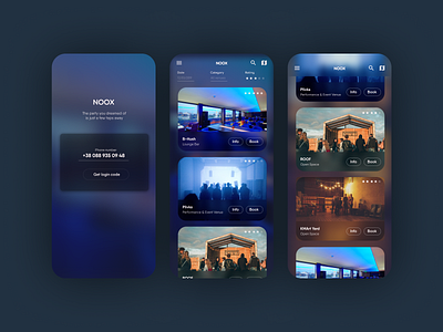 Noox App app branding dark theme design flat interface logo minimal party typography ui ux user experience vector web