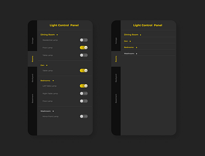 daily ui 015 015 app daily ui dailyui dark dark ui design figma figmadesign illustration light lights on off on off switch sketch ui ux vector web yellow