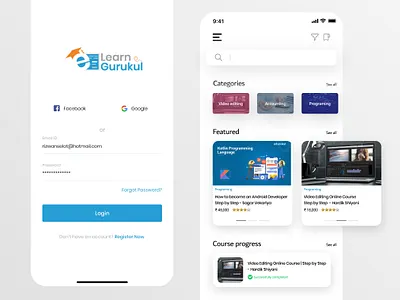 E-learn Gurukul App UI app clean design design dribbble figma learning app learning platform ui ux vector xd