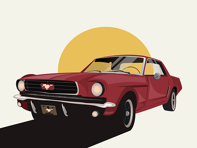 Vintage Car art car design flat ford illustration illustrator red shadow sun vintage