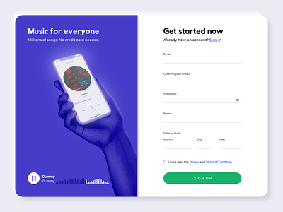 Sign Up Website #CreateWithAdobeXD adobecreativesuite adobexd blue music sign up signup ui uiux ux website website design