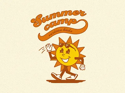 event branding & illustration: summer camp branding cartoon cartoon character christian colorful design fun illustration illustrator merch merchandise retro summer summer camp sun sunshine tees tshirts vans