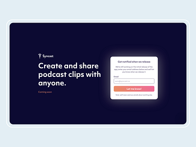 Syncast Holding Page podcast podcasting ui website