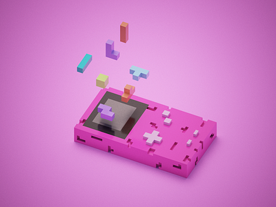 Gameboy Color | Tetris Edition gameboy gameboy color gradient illustraion magicavoxel pink tetris voxel voxelart