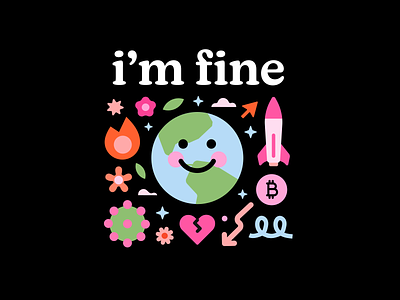 i'm fine dw :) brand identity character design crypto cute earth earth day green tech illustration logo design mental health poster design sustainability sustainable vector world events