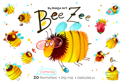 Bee Zee - character illustrations animal art bee clipart design illustration illustrations insect prints stickers summer watercolor zooza