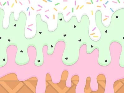 Can I have a waffle cone? cone ice cream illustration melt mint pattern design sprinkles strawberry surface pattern surface pattern design textile waffle