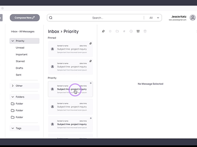 Capstone Project: Email Client Wireframe Prototypes app case study design desktop email inbox mail client prototype purple ui user research ux wireframe