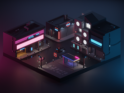 -- C Y B E R P U N K -- 3d 3d art blender blender3d blender3dart building city cyberpunk design diorama led light neon neon colors neon light neon sign pink tech techno technology