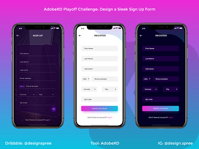 AdobeXD Playoff Challenge 2020 - Sign Up Form adobexd challenge clean concept create createwithadobexd creative creative design dark design idea playoff register signup uiux valid validate validation vector visual design