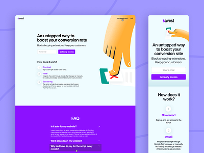 Savest - Landing page design block branding design extension flat landing landing page landingpage mobile site trend ui ux web webdesign website