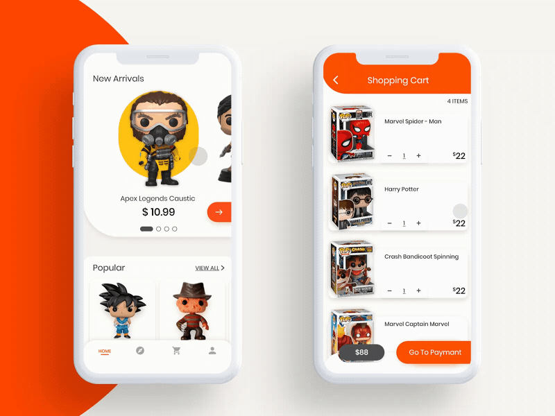 Funko POP! Mobile App Concept animated gif app app design app interaction funko interaction interaction animation interaction design ios app ios app design mobile app mobile design mobile ui online store orange shopping app toys ui uidesign uiux