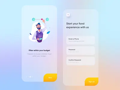 iOS app - Onboarding and sign up screen UI design animation big sur blur clean ui colorfull design design design library food app ui freebie gradient design icon illustration ios 14 minimal onboarding screens sign up typogaphy ui ux vector