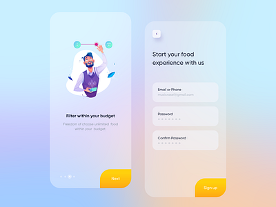 iOS app - Onboarding and sign up screen UI design animation big sur blur clean ui colorfull design design design library food app ui freebie gradient design icon illustration ios 14 minimal onboarding screens sign up typogaphy ui ux vector