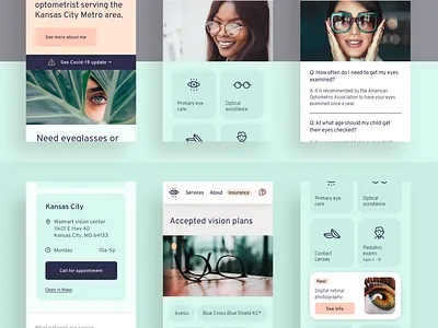 Optometrist website design doctor eye glasses mobile optometry pastel services ui vision website