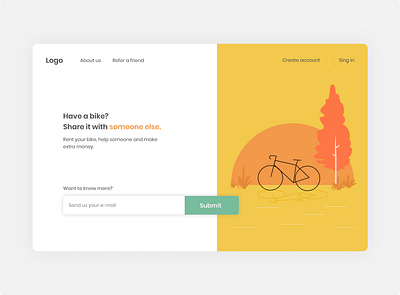 Daily UI 03 - Landing page bike dailyui draw illustration ilustration interface landingpage landscape orange plants ride sun trees ui vector yellow