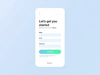 ClickAi Signup + Onboarding ai animation app clickai css form html login minimal signup startup ui ux website builder