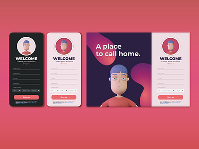 Welcome Home | Sign Up Form adobe xd character design design illustration mobile ui sign up ui vector art