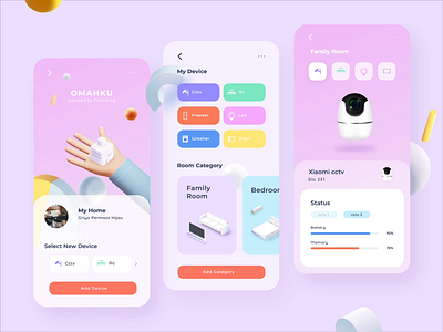 OMAHKU - Smart Home App Design 3d 3d animation after effects animation app design design illustration mobile app mobile design smart home ui user interface