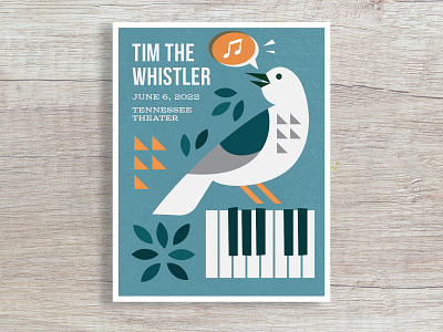 Whistling Poster bird design digital illustration mockingbird music piano poster tennessee theater vector whistler whistling