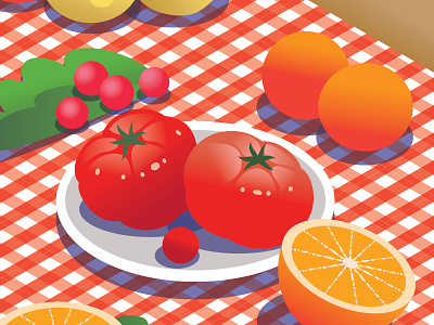 Still Life culinary digital dinner food fruit illustration orange still life table tablecloth tomato vector