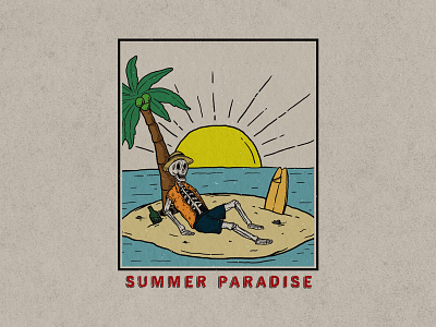 Summer Paradise apparel design artwork bones clothing concept death drawing holiday illustration paradise relax skeleton skull summer summer holiday summertime sunset surf tropical vacation