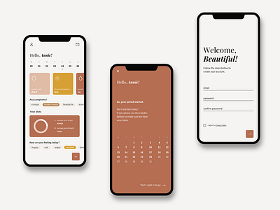 Period and Cycle Tracker app app design clean cycle cycle tracker elegant health app minimal modern period tracker sign in sign up simple tracker tracker app ui ux uiux welcome screen women women health