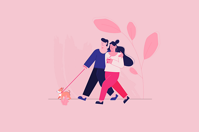 Walking around 2d affinity designer character character design dog editorial design flat freehand illustration pink vector walk