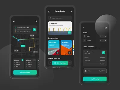 App - Transjogja [ Dark Mode ] apps bus caha card clean dark app dark theme dark ui gradient ios map mobile schedule tracking transportation uber ui ux